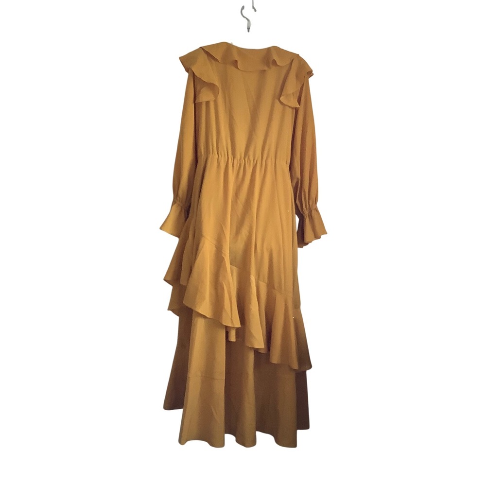 Eloquii Mustard Yellow Ruffle Lace Up High Low Maxi Dress Womens Size 14 Boho - Picture 7 of 16